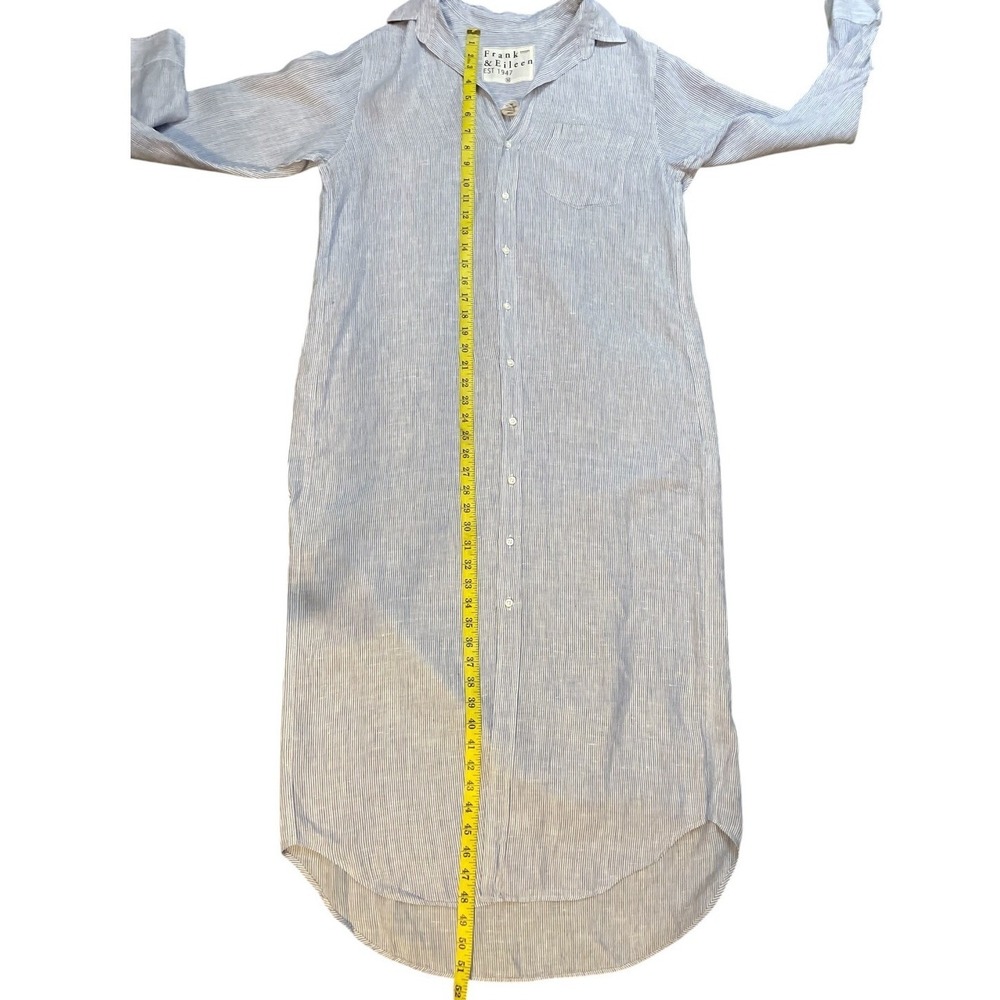Frank & Eileen Rory Maxi Shirt Dress M Blue White Striped Italian Linen Coastal - Picture 9 of 9